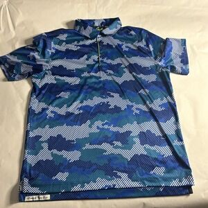 Robert Graham Mens XL Classic Fit Polo‎ Shirt Blue Green Camo Print Golf Stretch